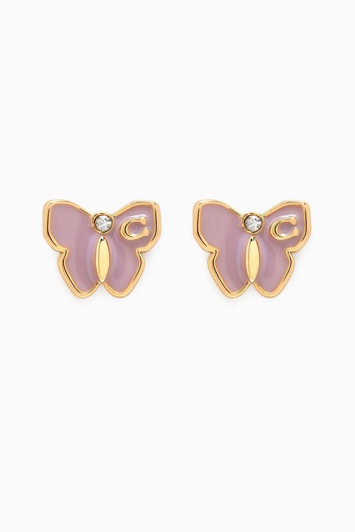 

Enamel Butterfly Stud Earrings in Gold-plated Brass, Purple