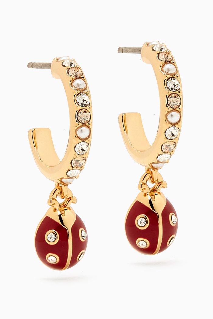 

Ladybug Pave Huggie Earrings in Gold-plated Brass, Red