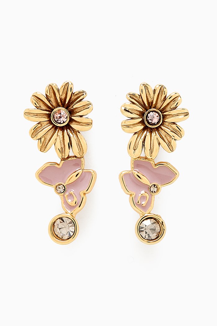 

Daisy Butterfly Crawler Earrings in Gold-plated Brass, Pink