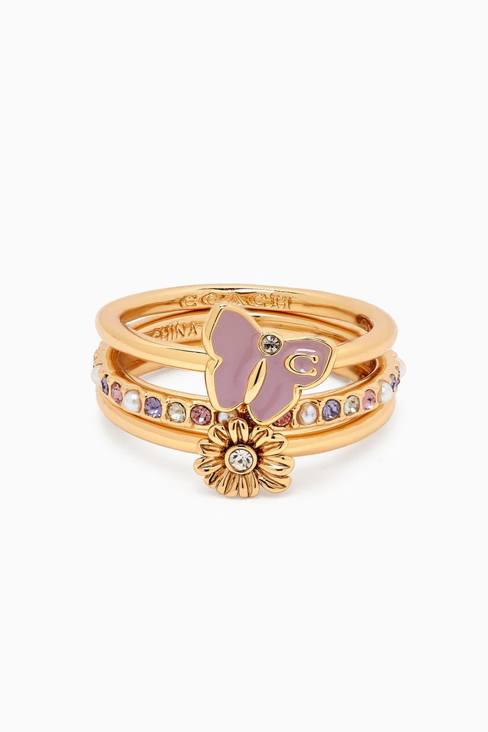 Butterfly Ring Set in Gold-plated Brass, Purple