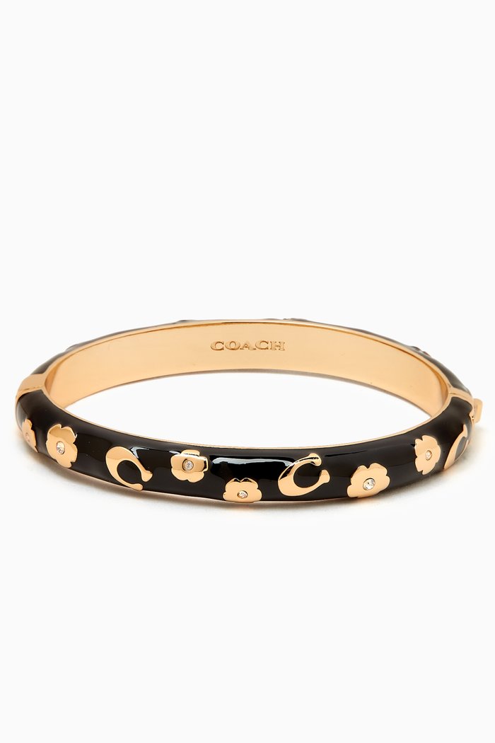 

Enamel Floral Bangle in Brass, Black