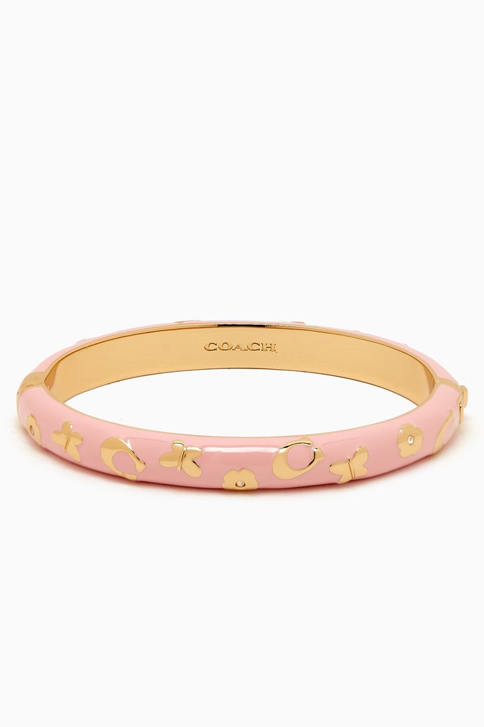 

Enamel Floral Bangle in Brass, Pink