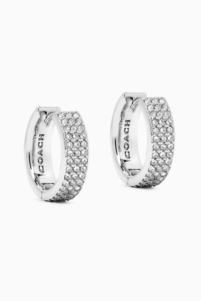 

Pave Crystal Huggie Earrings in Gold-plated Brass, Silver