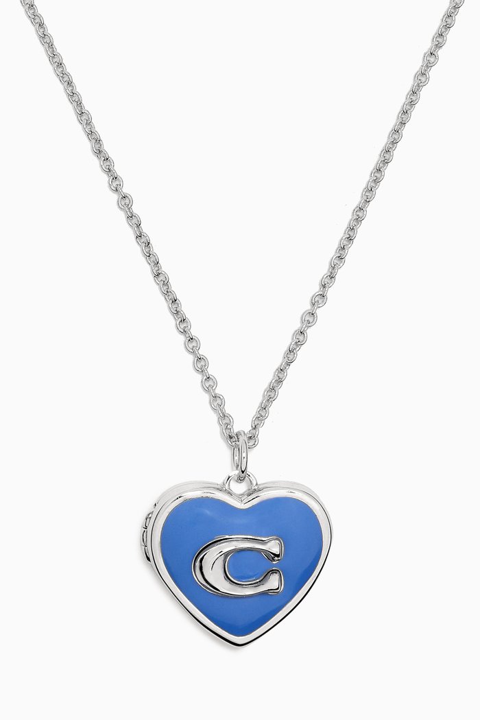 

Enamel Heart Locket Necklace in Silver-plated Brass