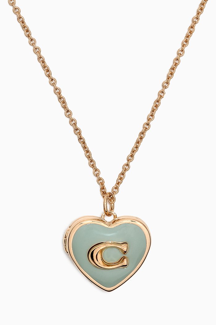 

Enamel Heart Locket Necklace in Gold-plated Brass, Green