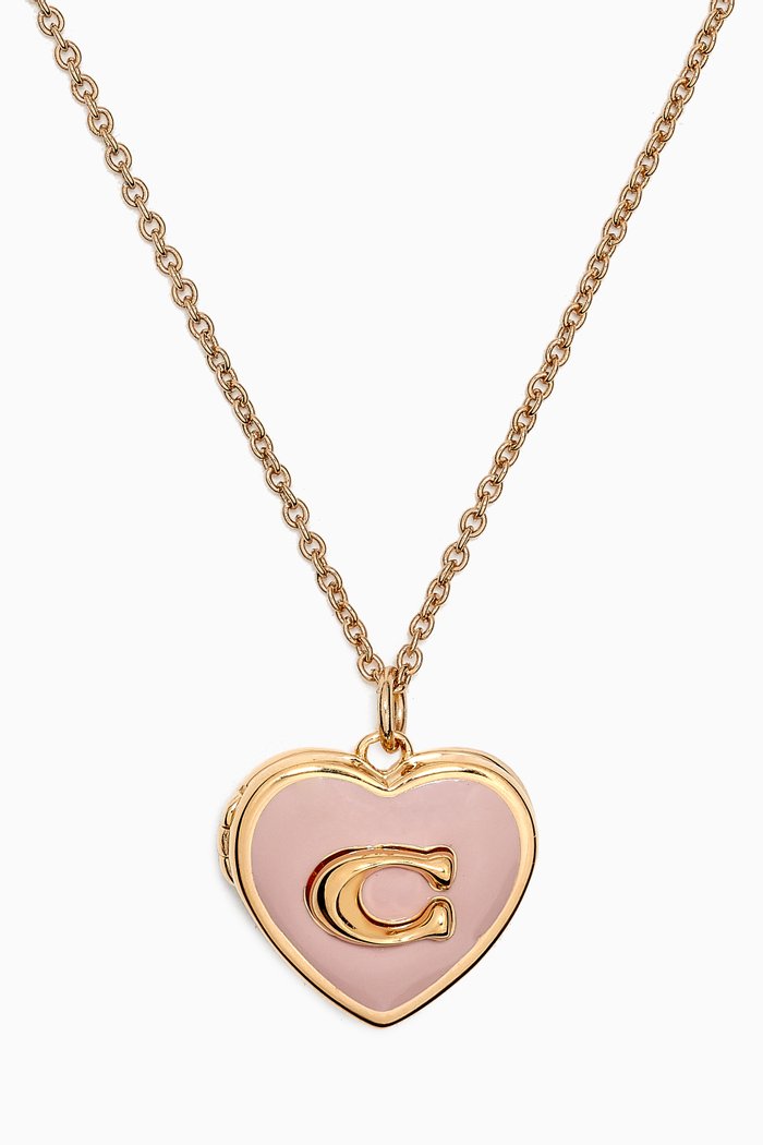 

Enamel Heart Locket Necklace in Gold-plated Brass, Pink