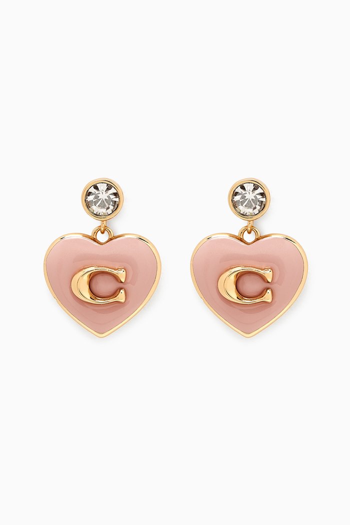 

Enamel Heart Drop Earrings in Gold-plated Brass, Pink