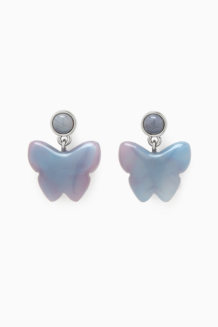 

Resin Butterfly Drop Earrings in Silver-plated Brass, Blue