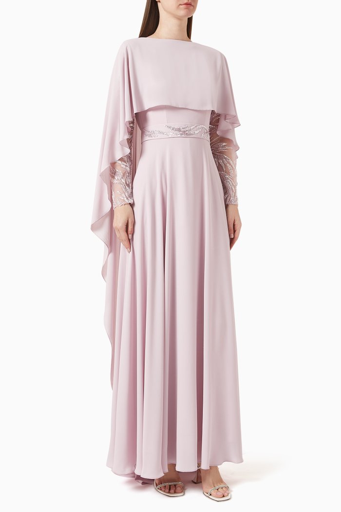 

Embellished Maxi Dress in Chiffon, Purple