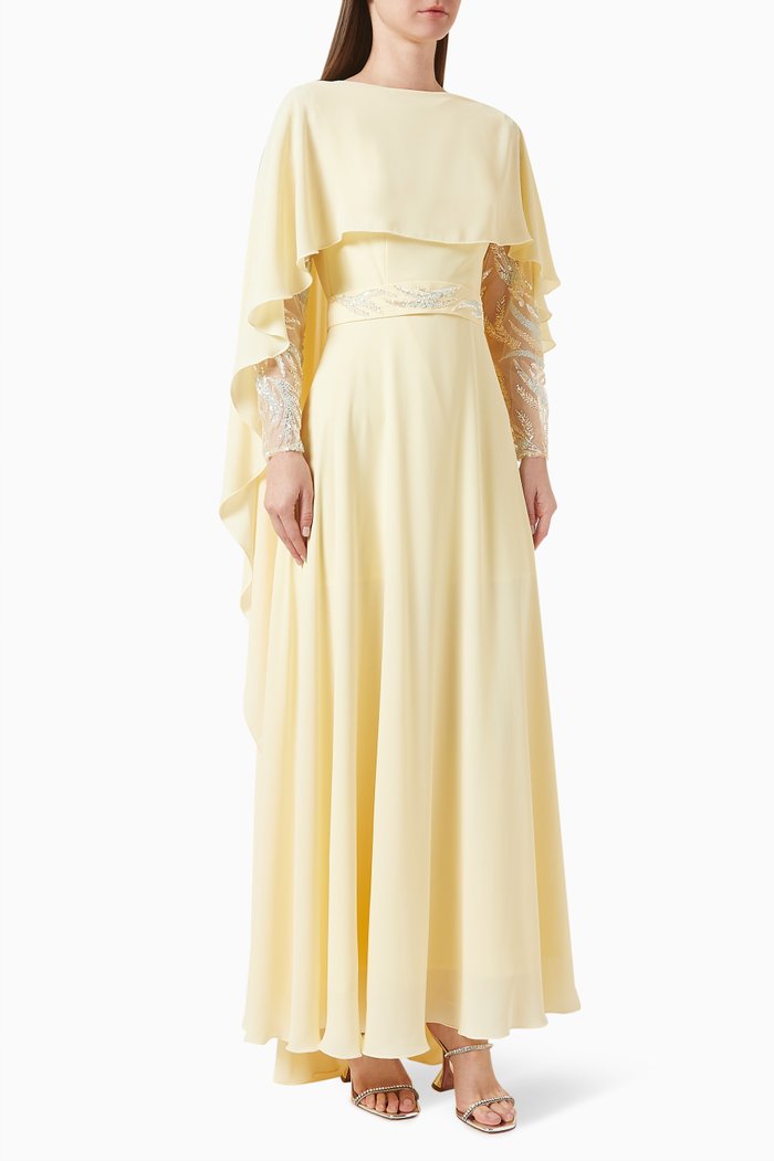 

Embellished Maxi Dress in Chiffon, Yellow