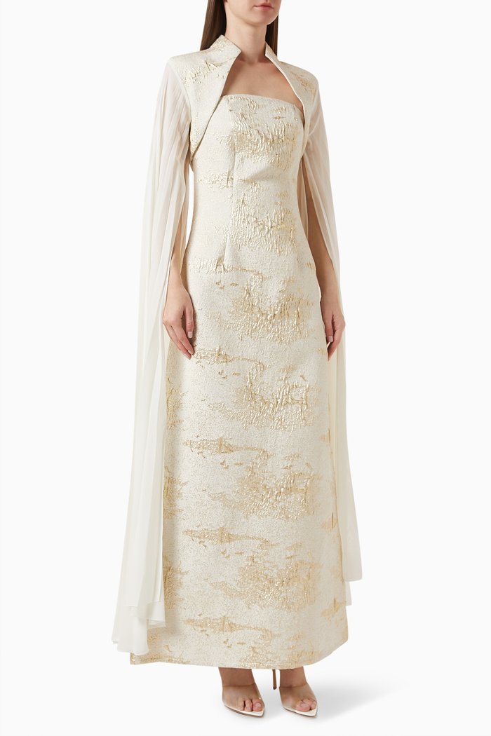 

Cape Maxi Dress in Jacquard, Neutral