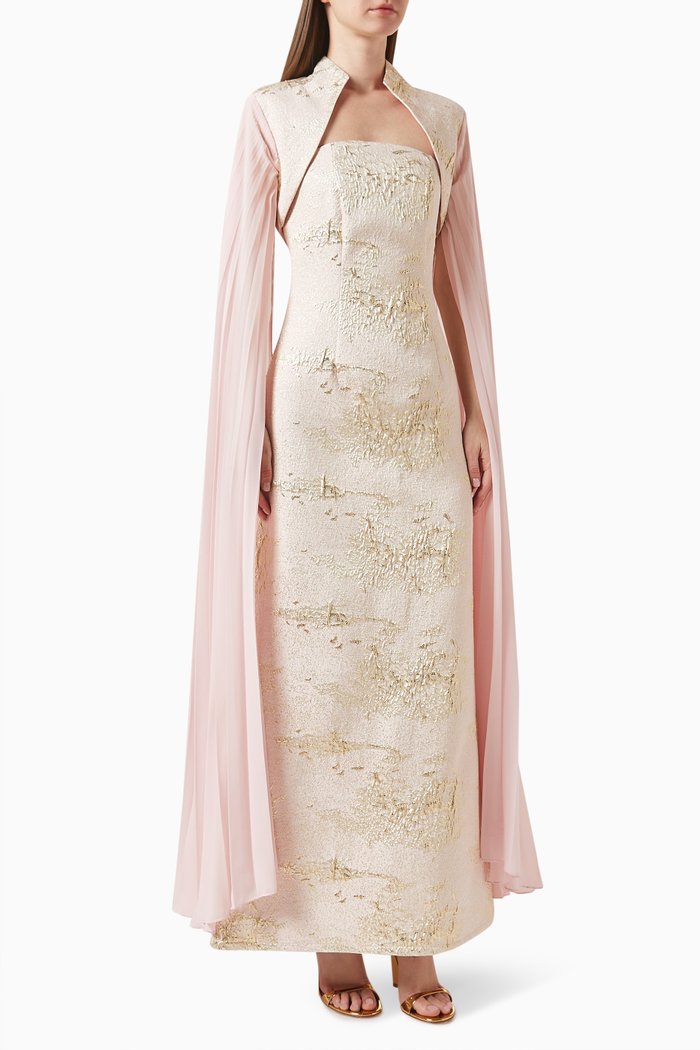 Cape Maxi Dress in Jacquard, Pink