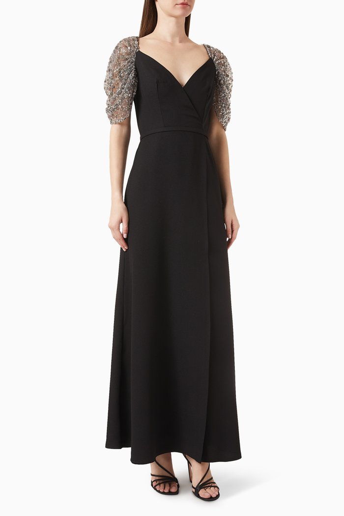 

Embellished Maxi Dress in Crepe, Black