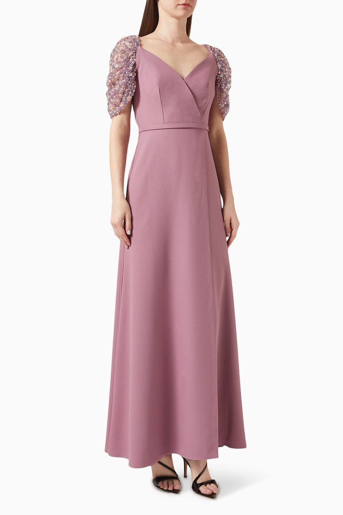 

Embellished Maxi Dress in Crepe, Purple