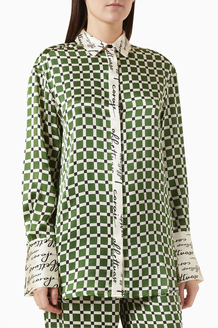 

Kahlo Contrast Relaxed Shirt in Silk, Green
