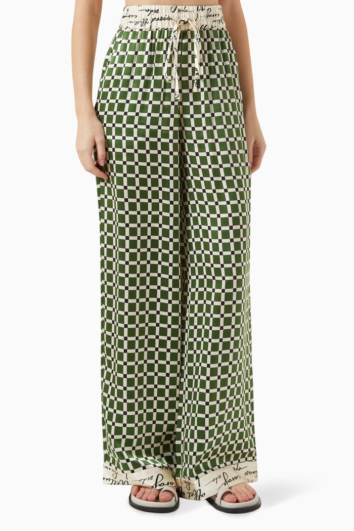

Kahlo Contrast Relaxed Pants in Silk, Green