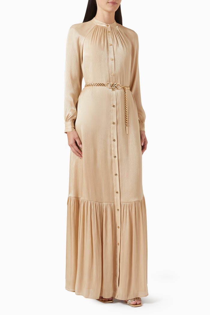 

Kaftan Maxi Dress in Crinkled Georgette, Neutral