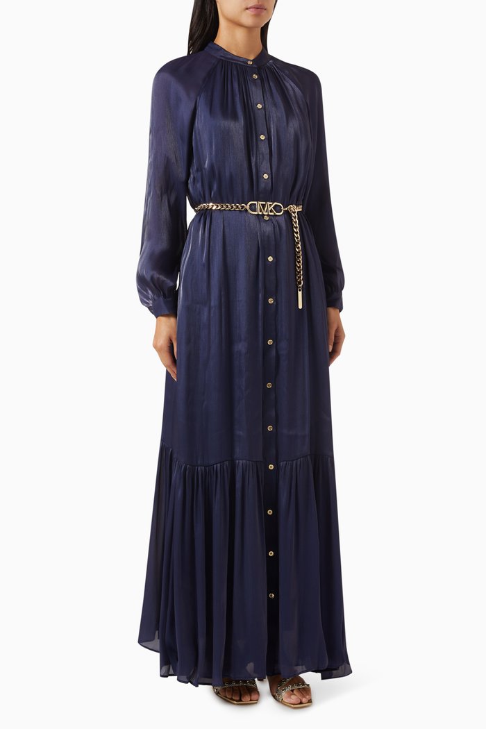 

Kaftan Maxi Dress in Crinkled Georgette, Blue