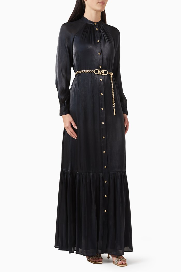 

Kaftan Maxi Dress in Crinkled Georgette, Black