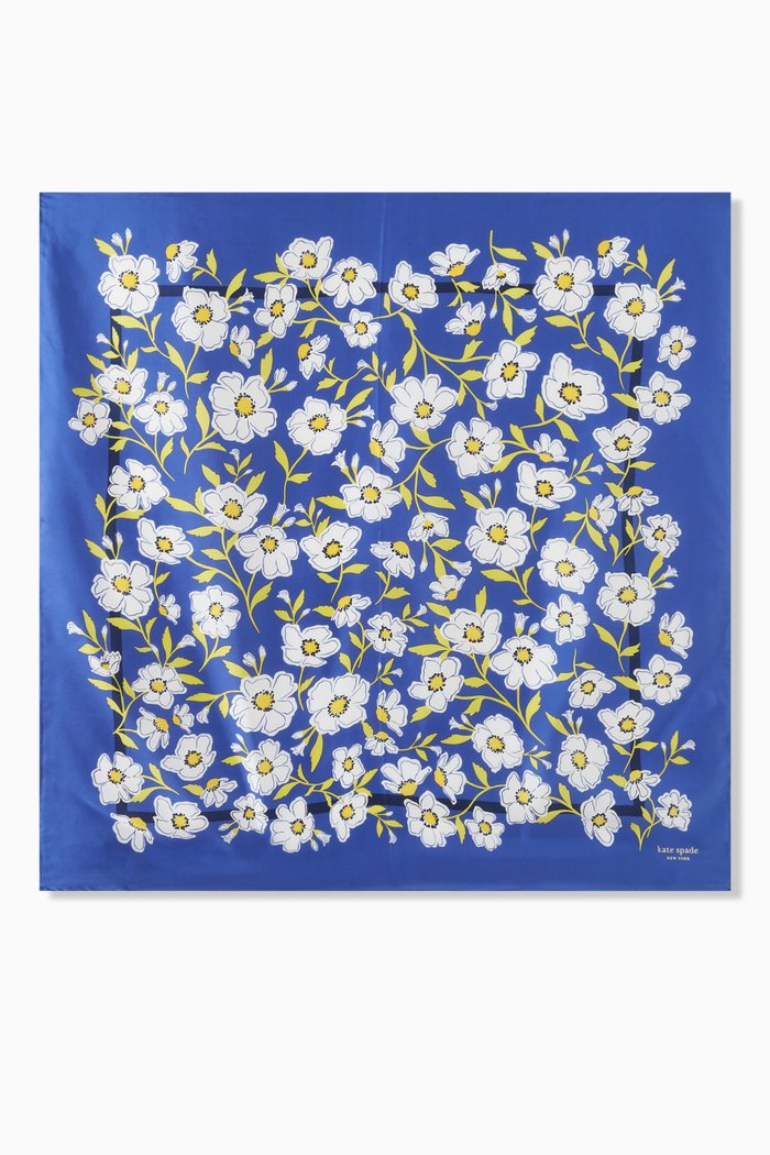 

Sunshine Floral Square Scarf in Silk, Blue