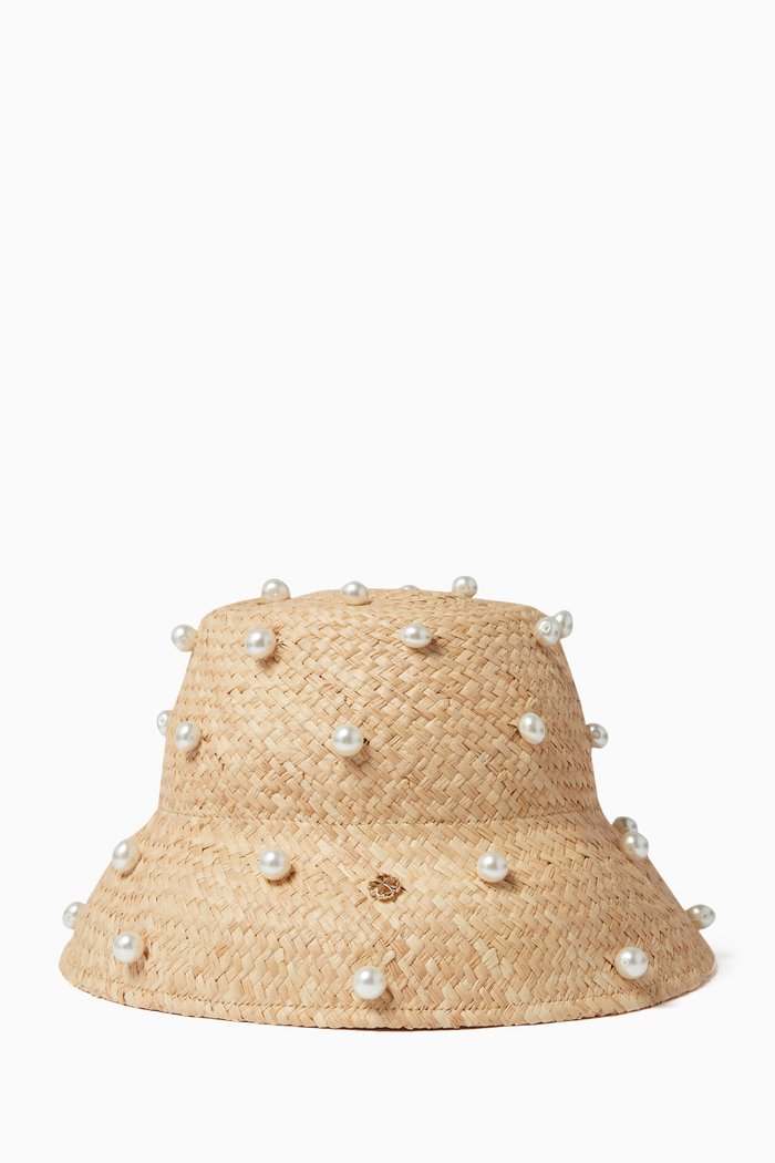 

Pearl-embellished Sunhat in Straw, Neutral