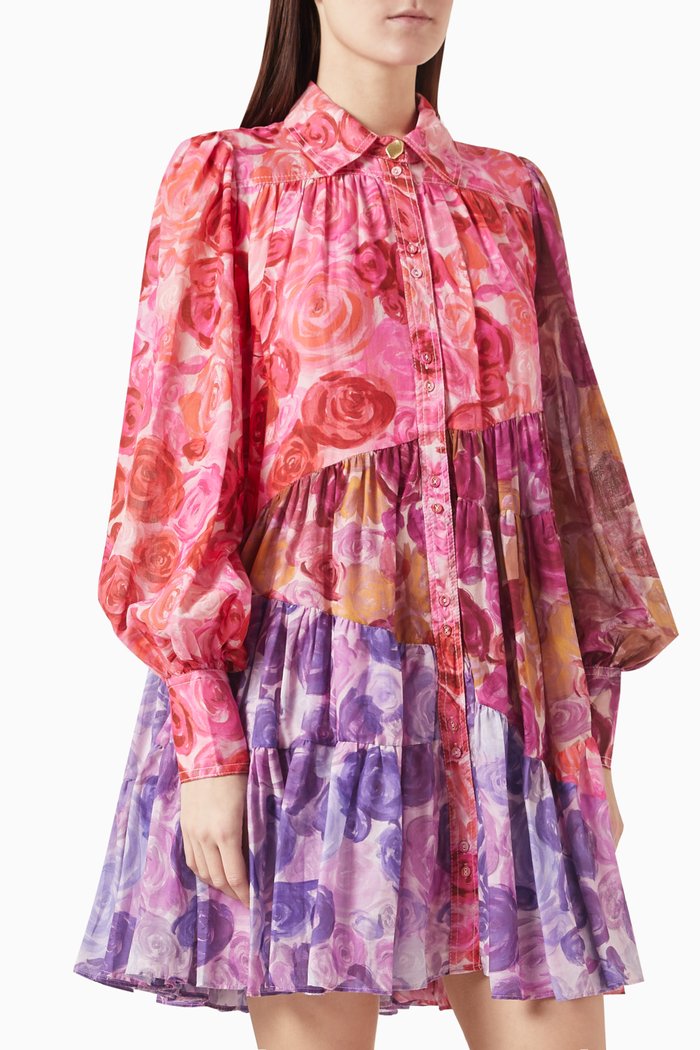 

Vision Smock Mini Dress in Linen, Multicolour