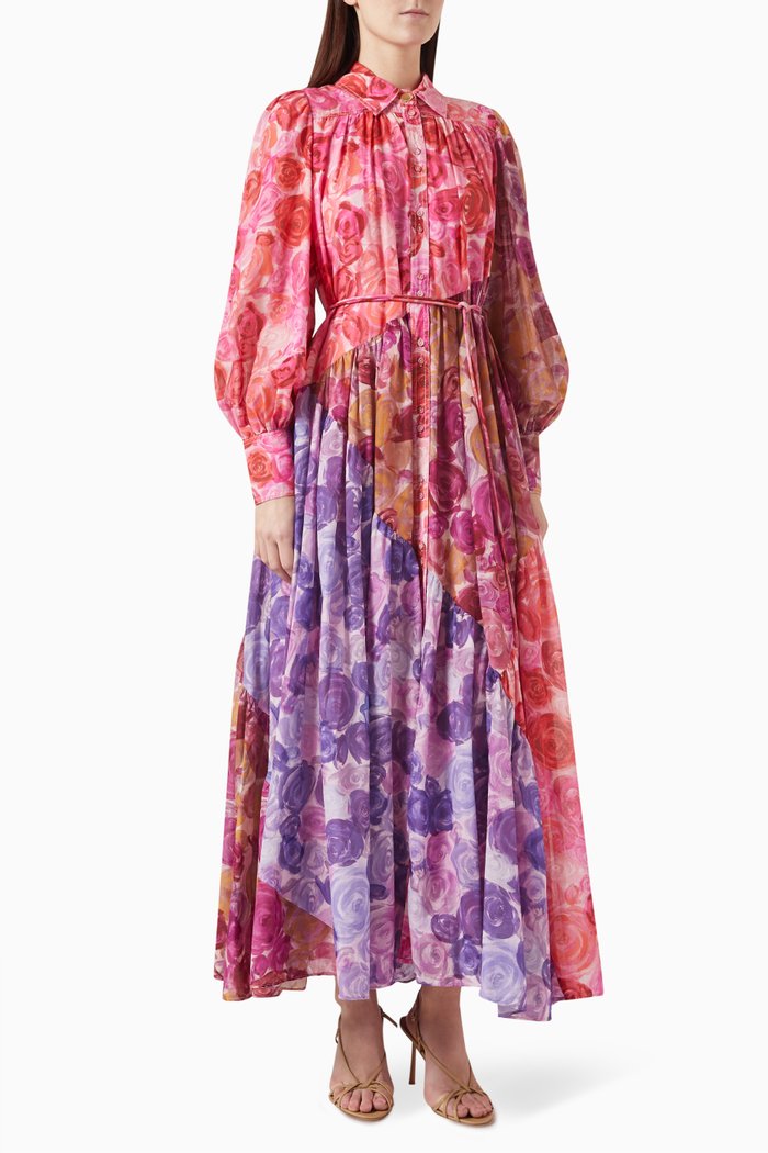 

Collisions Smock Maxi Dress in Cotton, Multicolour