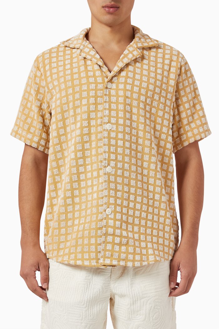 Sculpt Box Cuba Shirt in Jacquard-woven Terrycloth, Yellow