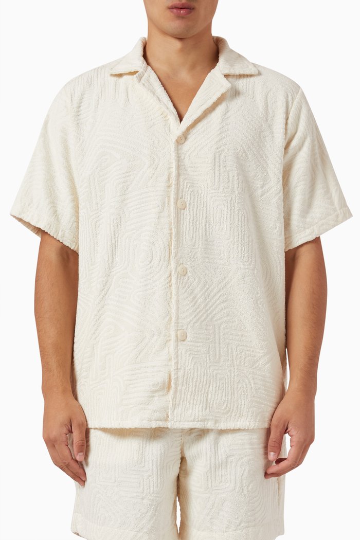 Golconda Cuba Shirt in Jacquard-woven Terrycloth, Neutral
