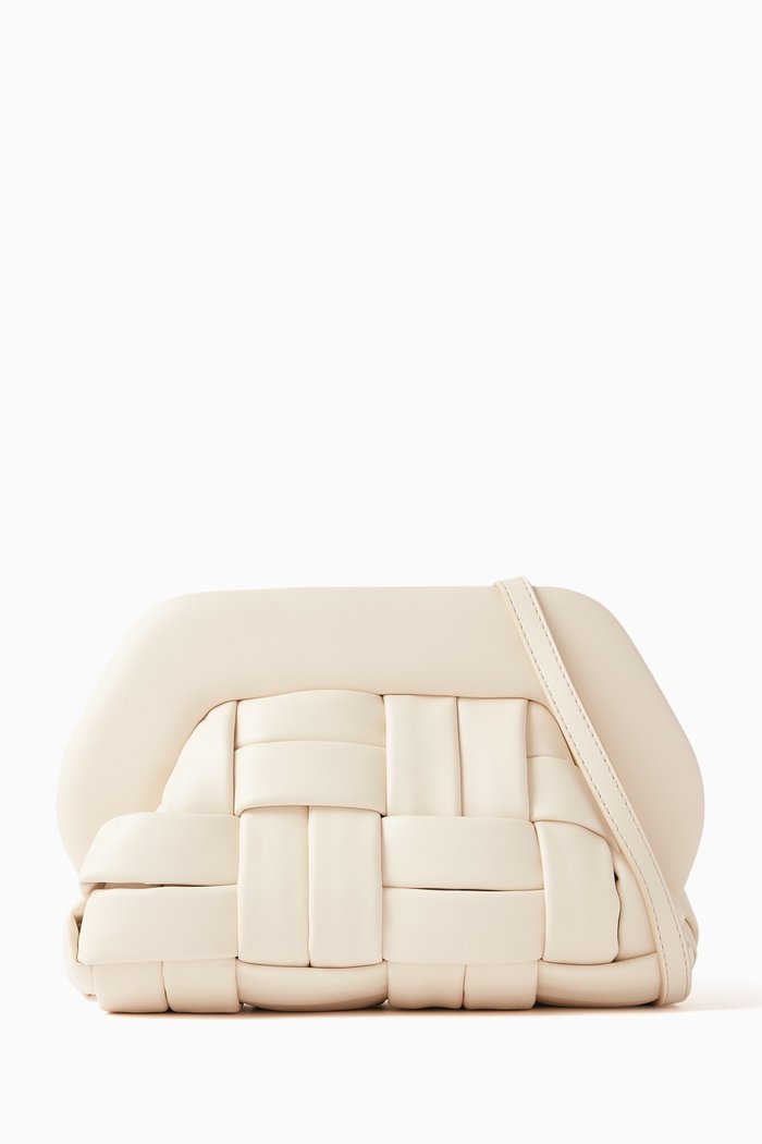 

Small Tia Weaved Clutch Bag in Vegan Fabric, White