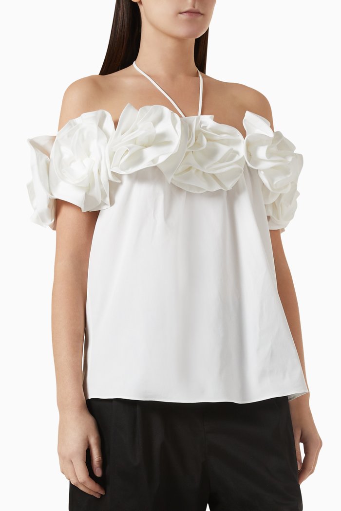 

Rosette Off-shoulder Top in Cotton, White