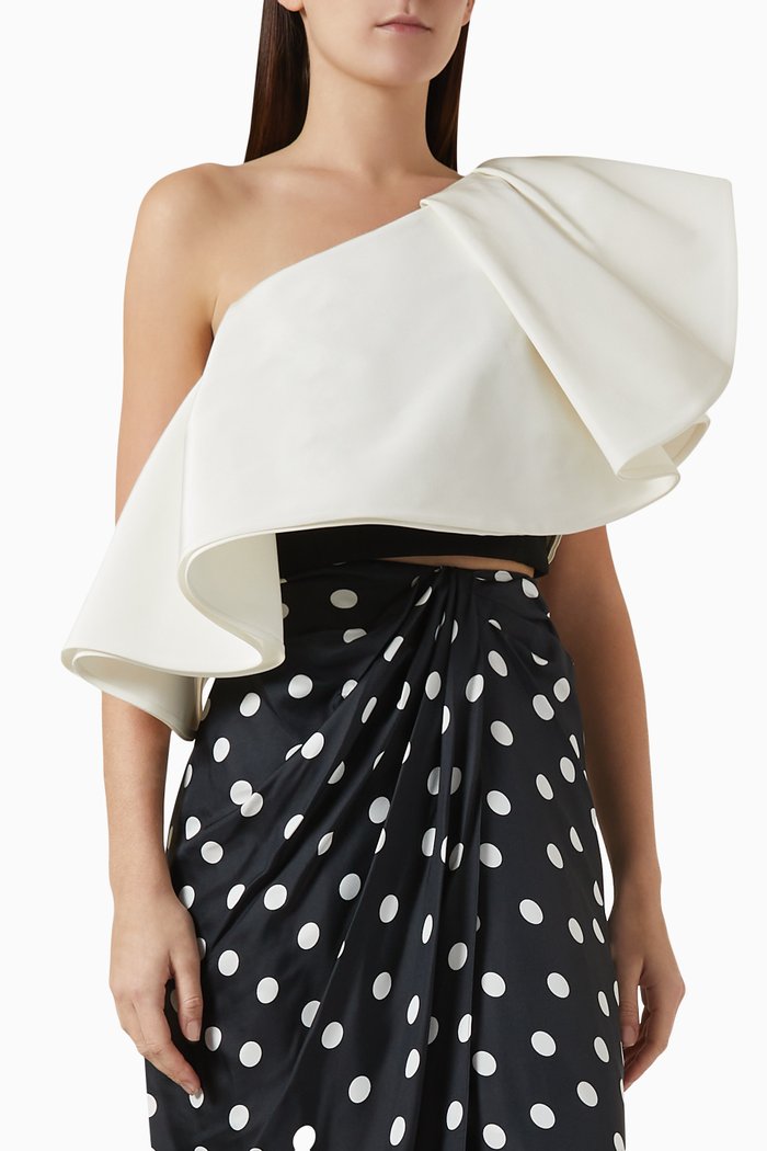

One-shoulder Ruffle Top in Silk, White