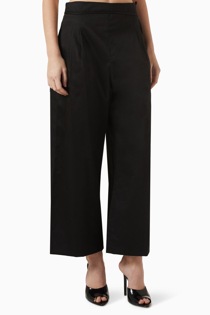 

Waist-tie Cropped Pants in Cotton, Black