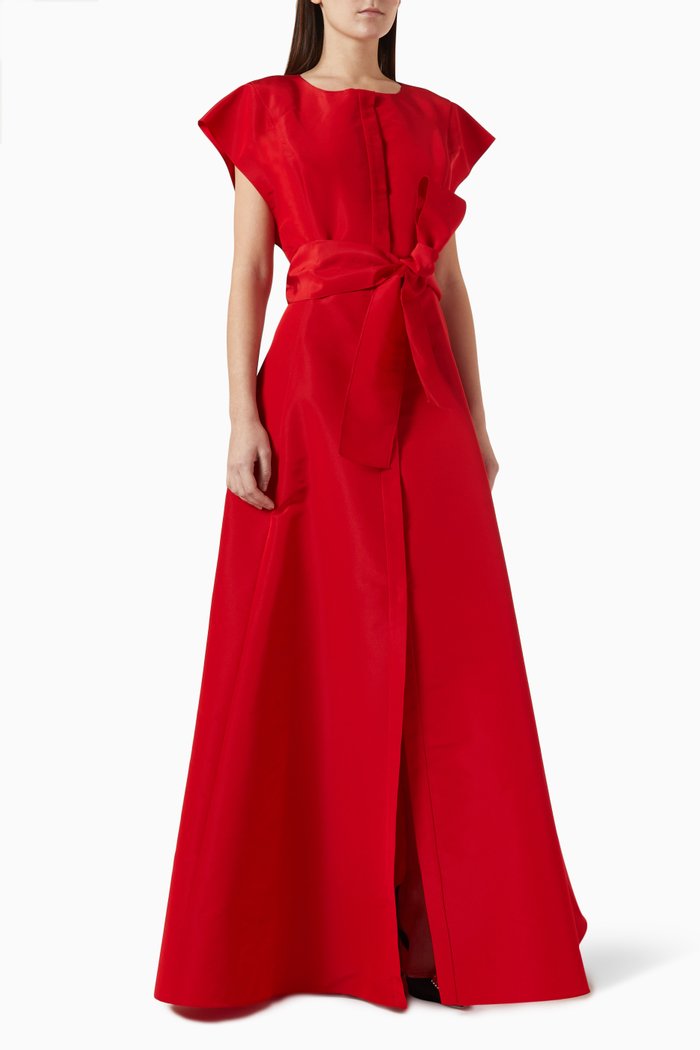 

Wide-sleeve Gown in Silk, Red