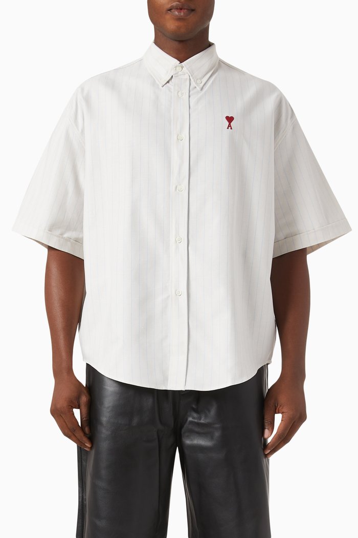Boxy Short-sleeve Shirt in Cotton, White