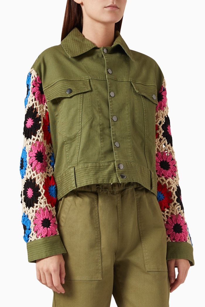 

Decklyn Crochet Jacket in Twill, Green