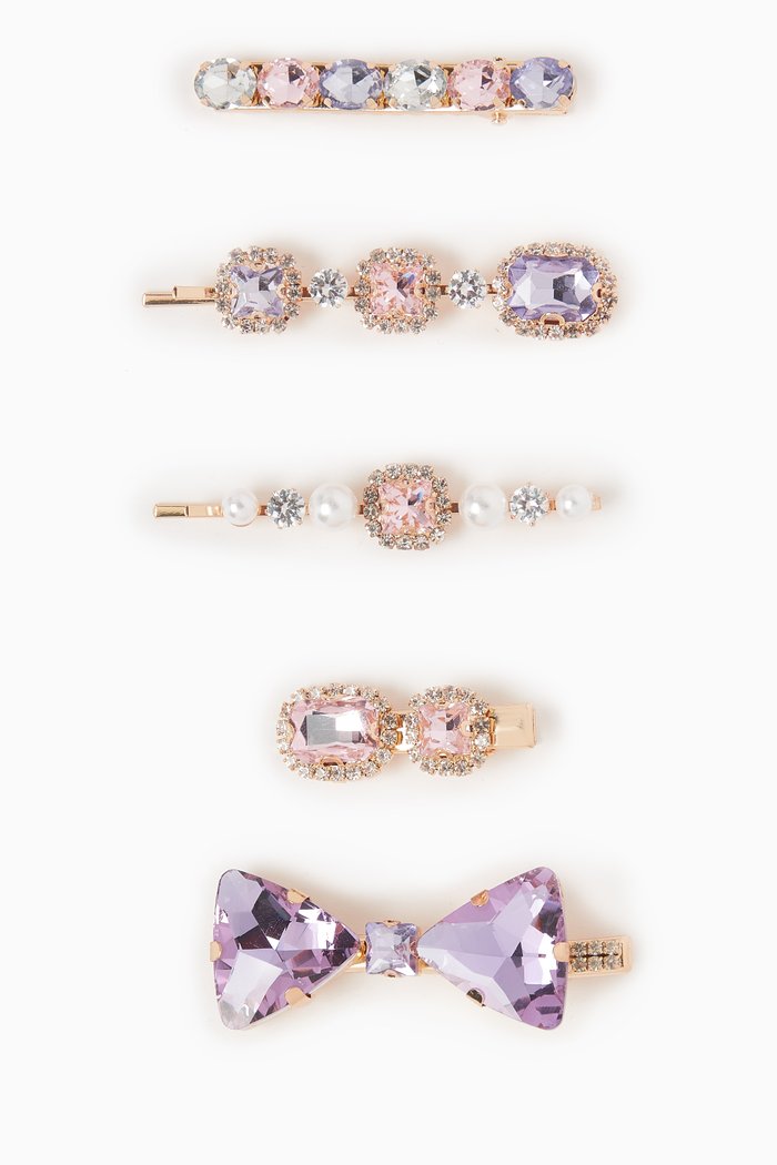 

Rhinestone-embellished Hair Clips, Set of 5, Purple