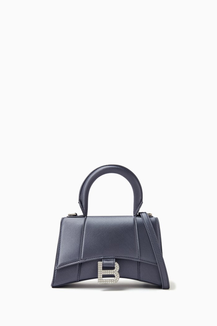 

XS Hourglass Handbag in Satin, Grey