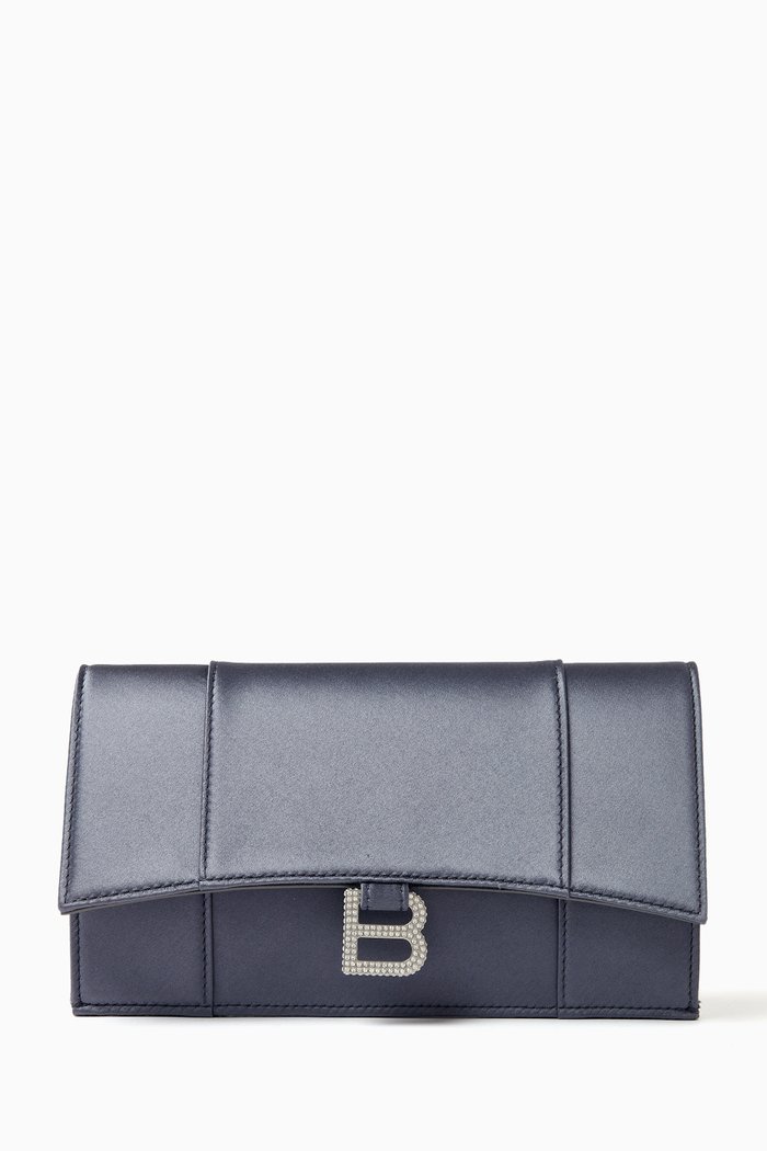 Small Hourglass Flat Pouch in Satin, Grey