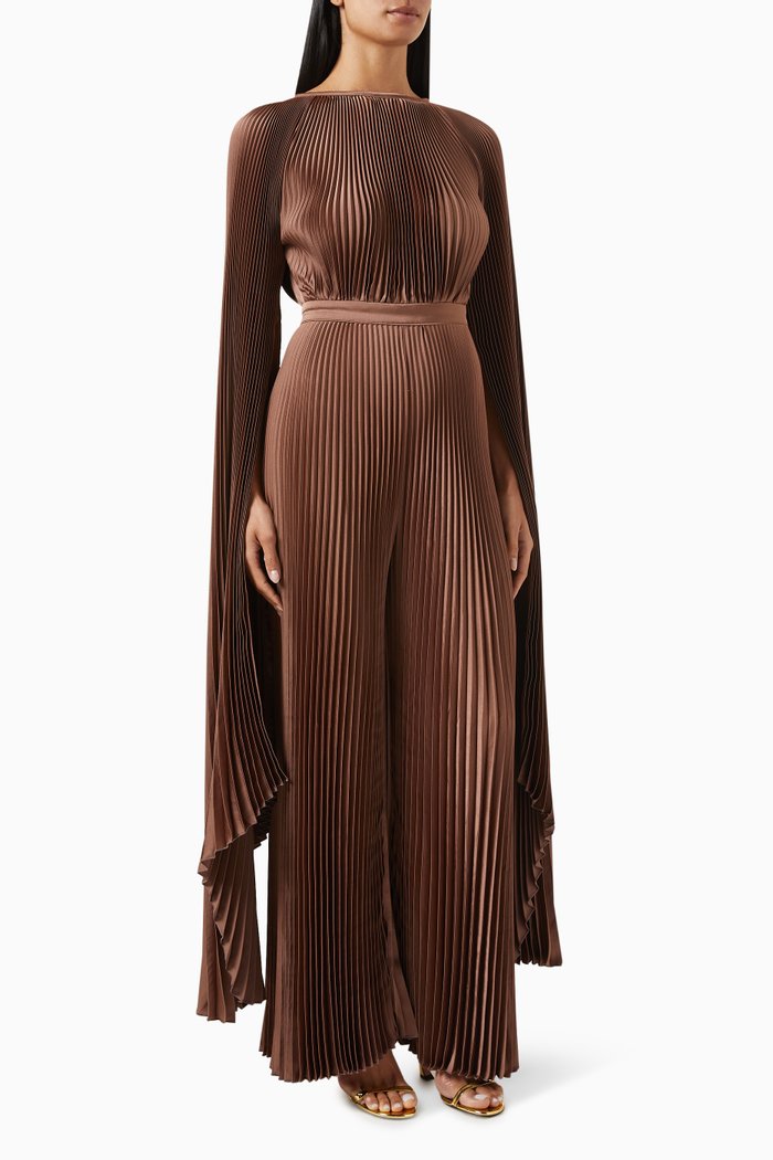 

Palais Jumpsuit in Pleated Satin, Brown