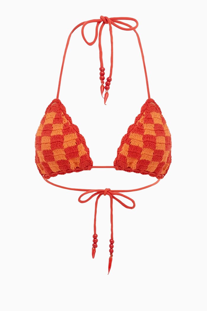 

The Crochet Tri Bikini Top in Cotton, Red