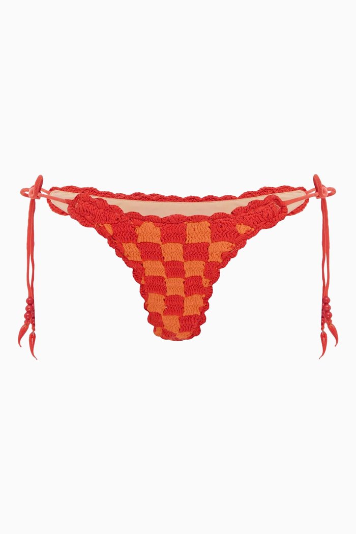 Crochet Tie Bikini Brief in Cotton, Red