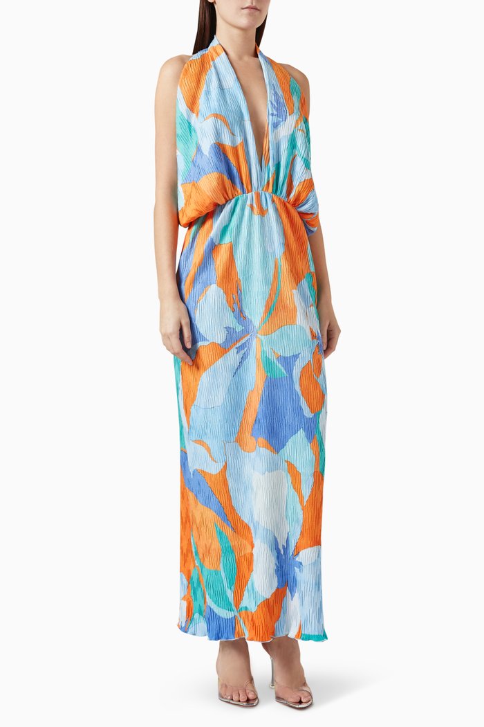 

Riviera Sleeveless Gown in Pleated Fabric, Multicolour