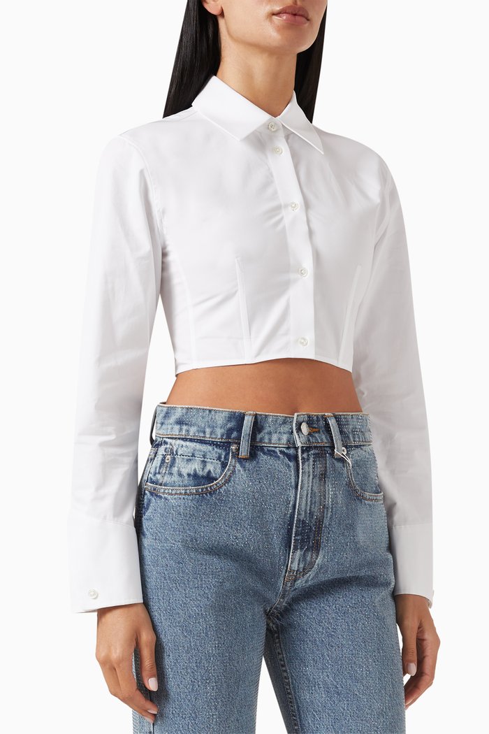 

Cropped Structured Shirt in Cotton Poplin, White