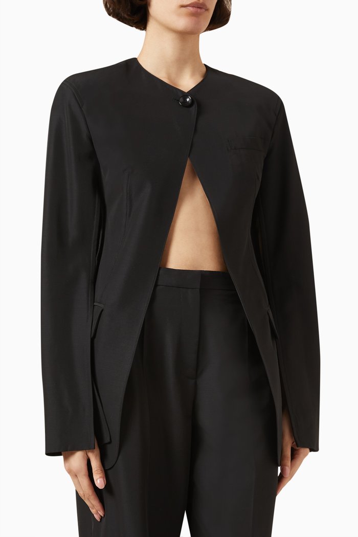 Collarless Tailored Jacket, Black