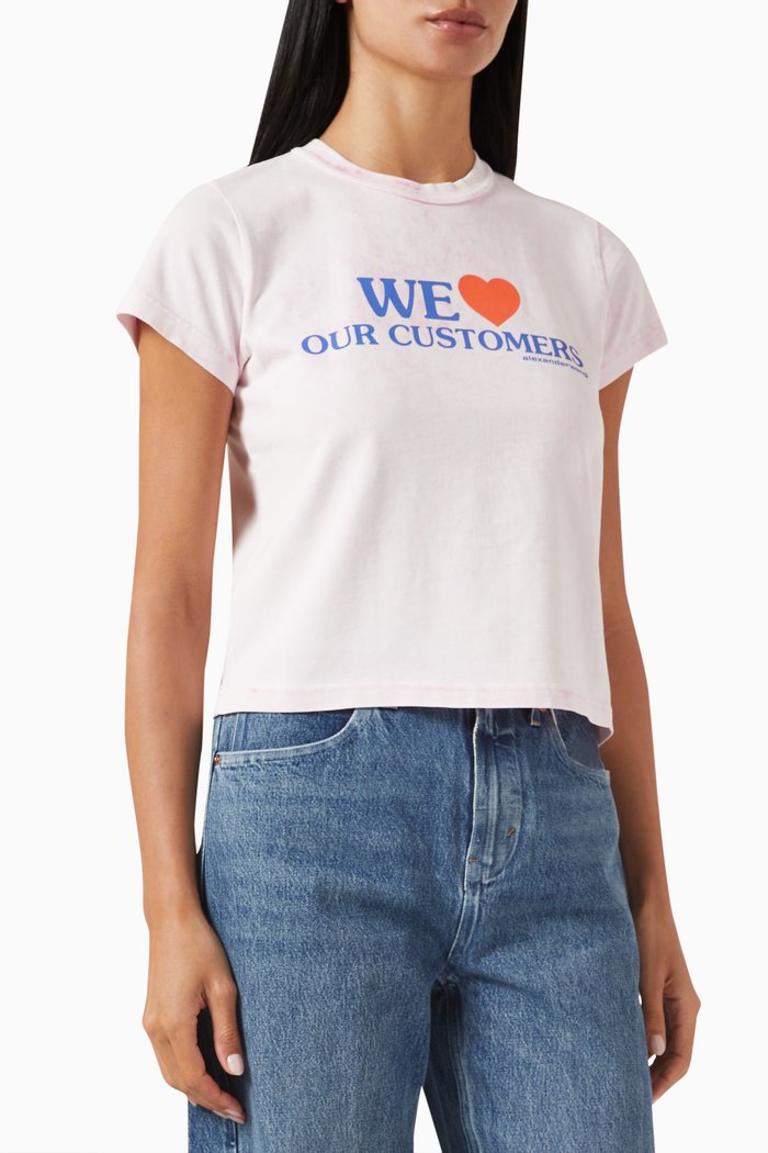 

'We Love Our Customers' Shrunken T-shirt in Cotton, Pink