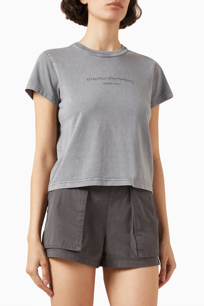 

Acid-washed Shrunken T-shirt in Cotton-jersey, Grey