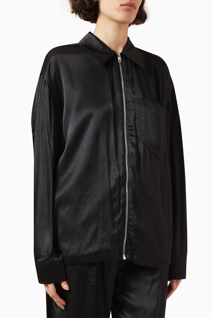 

Zipper Shirt in Satin, Black