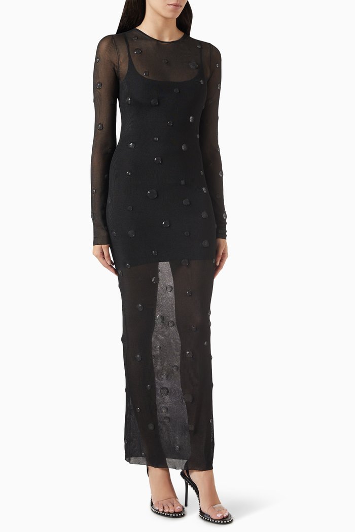

Engineered Trapped Gem Dress in Sheer-jersey, Black
