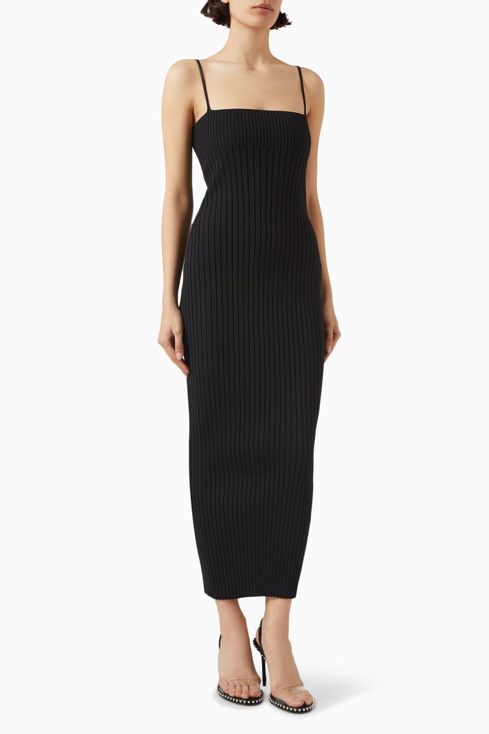 

Logo Maxi Dress in Techno Rib Knit, Black